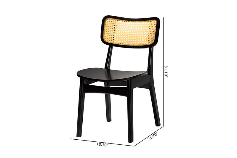 Iglehart Dark Brown and Rattan 2Pc Dining Chair Set Baxton