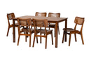 Kenyon Walnut Brown and Rattan 7-Piece Dining Set Baxton