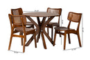 Damara Walnut Brown and Rattan 5-Piece Dining Set Baxton