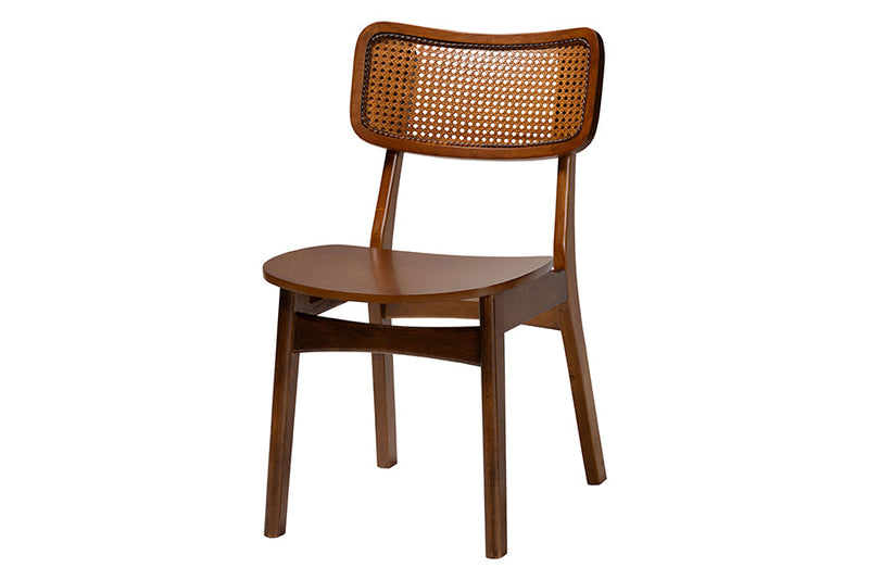 Damara Walnut Brown and Rattan 7-Piece Dining Set Baxton
