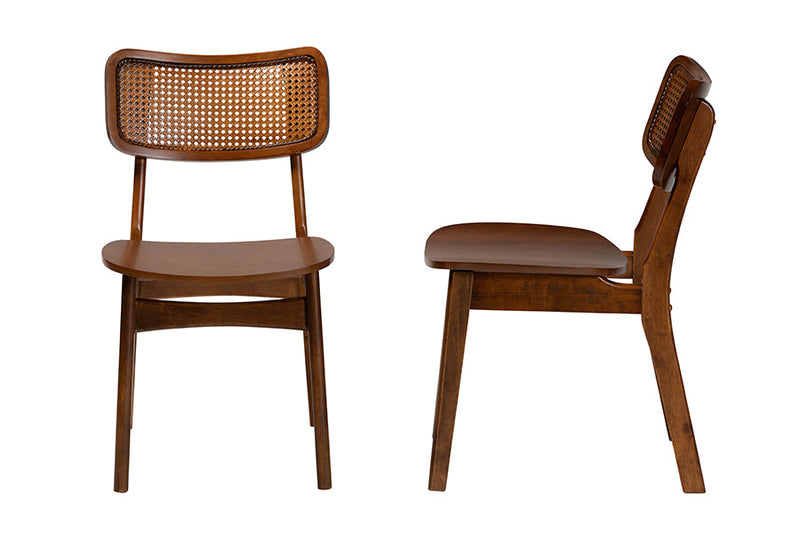 Iglehart Walnut Brown and Rattan 2Pc Dining Chair Set Baxton