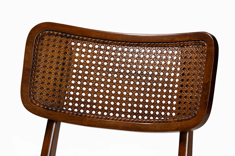 Iglehart Mid-Century Modern Walnut Brown Finished Wood and Rattan 2-Piece Dining Chair Set