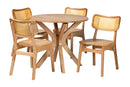 Hildon Oak Brown and Rattan 5-Piece Dining Set Baxton