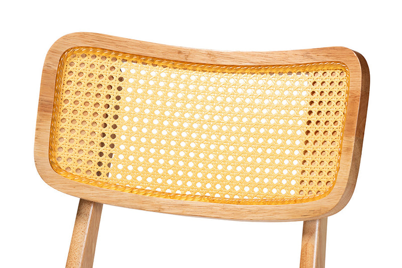 Hildon Oak Brown and Rattan 5-Piece Dining Set Baxton