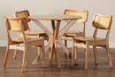 Hildon Oak Brown and Rattan 5-Piece Dining Set Baxton