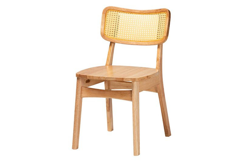 Emmeline Oak Brown and Rattan 5-Piece Dining Set Baxton
