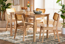 Emmeline Oak Brown and Rattan 5-Piece Dining Set Baxton
