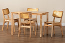 Emmeline Oak Brown and Rattan 5-Piece Dining Set Baxton