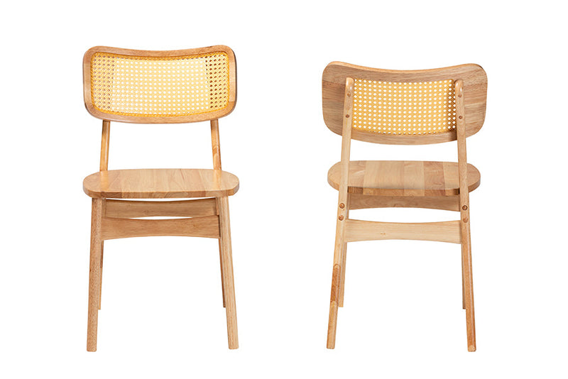 Elitia Oak Brown and Rattan 2Pc Dining Chair Set Baxton