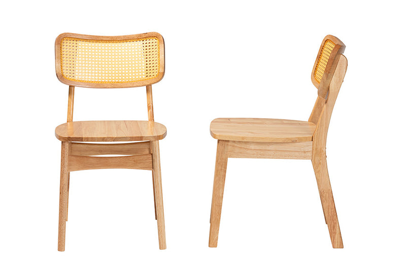 Elitia Oak Brown and Rattan 2Pc Dining Chair Set Baxton