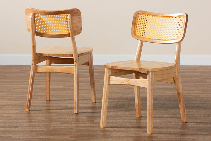 Elitia Oak Brown and Rattan 2Pc Dining Chair Set Baxton