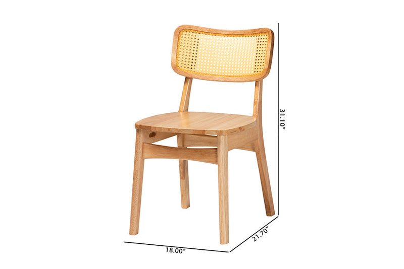 Elitia Oak Brown and Rattan 2Pc Dining Chair Set Baxton