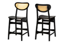 Bentley Dark Brown and Rattan 2Pc Counter Stool Set Baxton