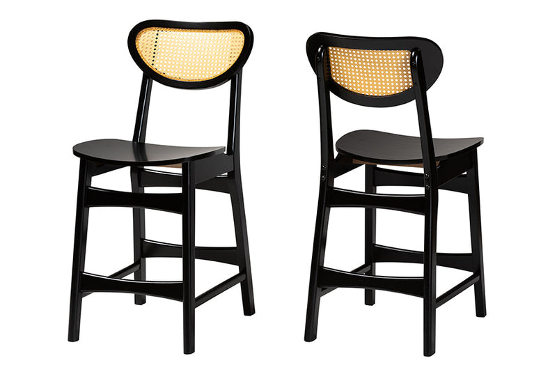 Bentley Dark Brown and Rattan 2Pc Counter Stool Set Baxton