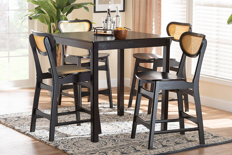 Bentley Dark Brown and Rattan 5-Piece Pub Set Baxton