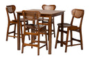 Bentley Walnut Brown and Rattan 5-Piece Pub Set Baxton