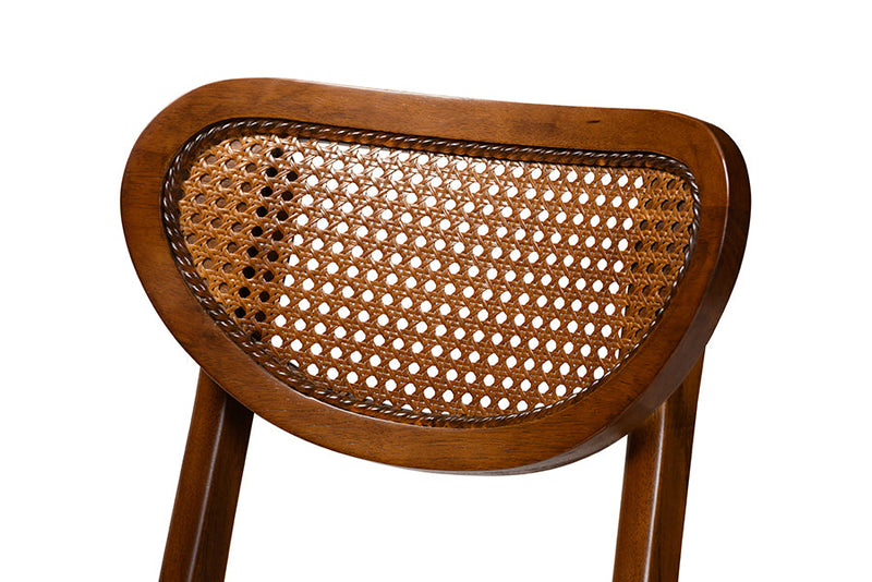 Bentley Walnut Brown and Rattan 5-Piece Pub Set Baxton