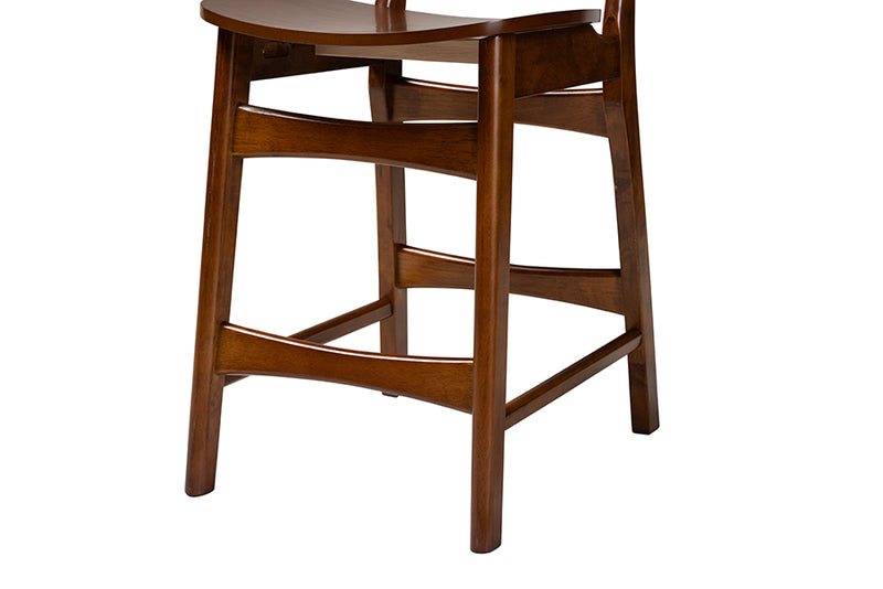 Bentley Mid-Century Modern Walnut Brown Finished Wood and Rattan 5-Piece Pub Set