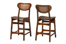 Bentley Walnut Brown and Rattan 2Pc Counter Stool Set Baxton