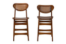 Bentley Walnut Brown and Rattan 2Pc Counter Stool Set Baxton