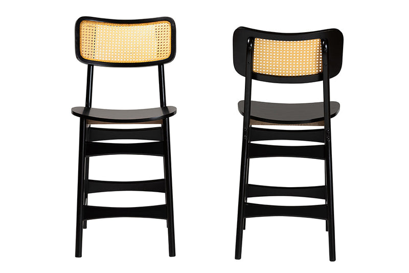 Iglehart Dark Brown and Rattan 2Pc Counter Stool Set Baxton