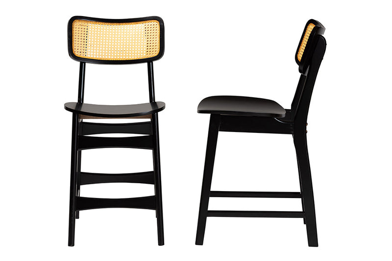 Iglehart Dark Brown and Rattan 2Pc Counter Stool Set Baxton