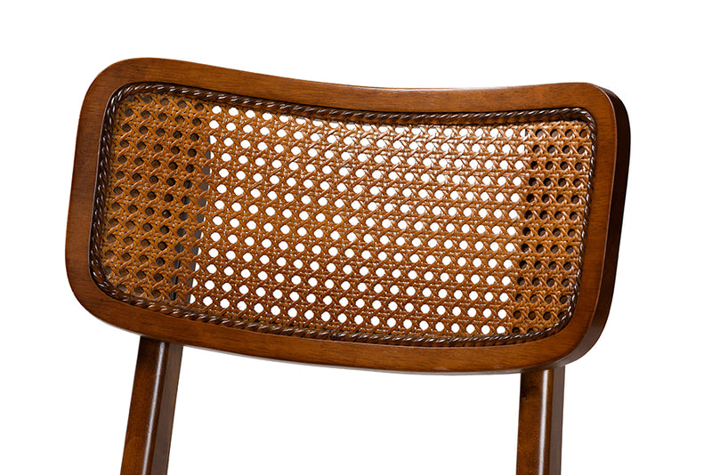 Iglehart Mid-Century Modern Walnut Brown Finished Wood and Rattan Pub Set