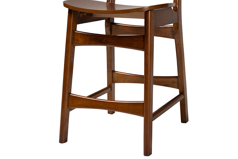 Iglehart Mid-Century Modern Walnut Brown Finished Wood and Rattan Pub Set