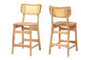 Elitia Oak Brown and Rattan 2Pc Counter Stool Set Baxton