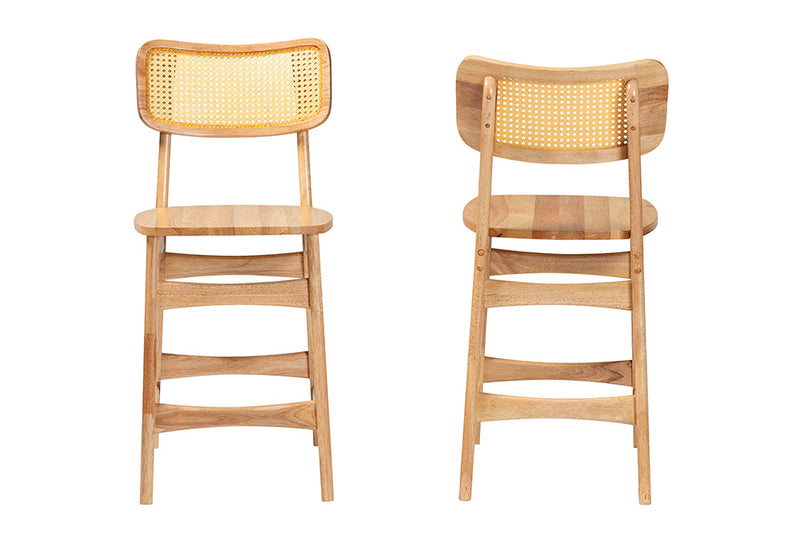Elitia Oak Brown and Rattan 2Pc Counter Stool Set Baxton