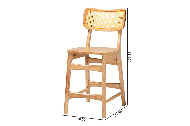 Elitia Oak Brown and Rattan 2Pc Counter Stool Set Baxton