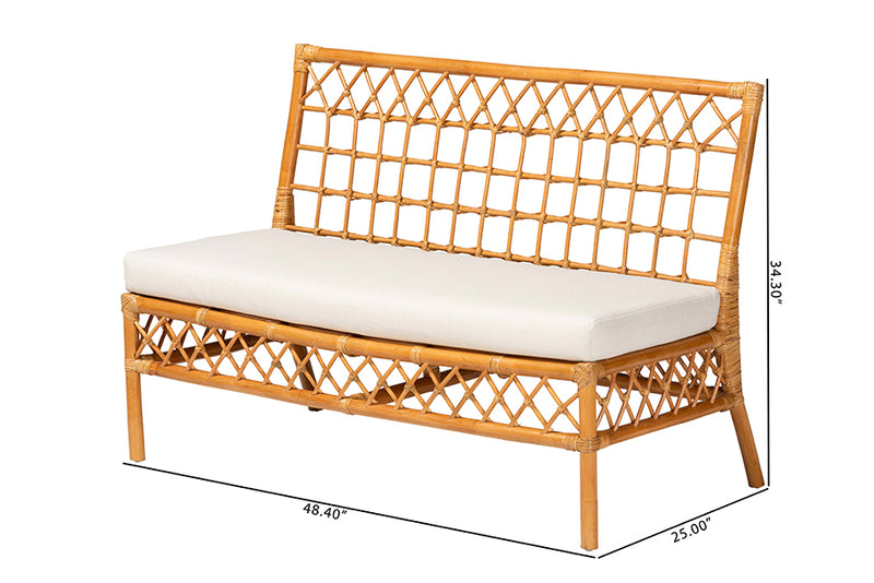 Ayla Modern Bohemian Honey Rattan Dining Bench