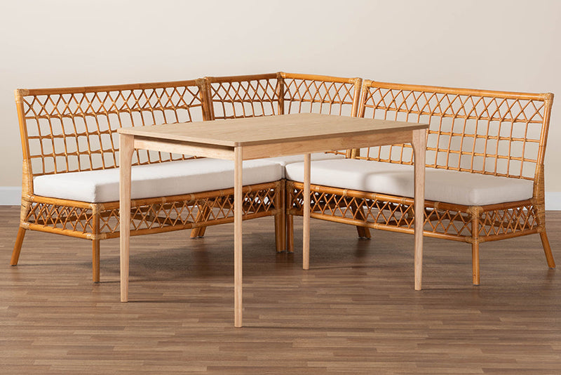 Keswick Honey Rattan 4Pc Dining Nook Set Baxton