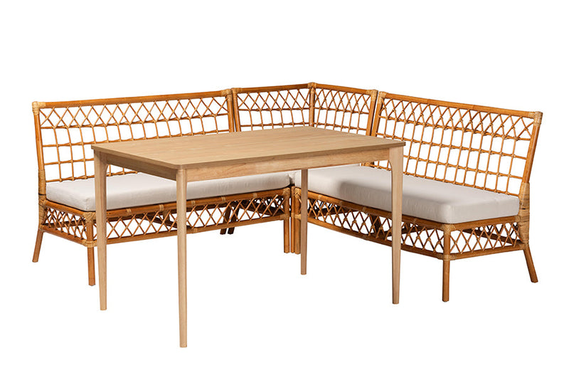 Keswick Honey Rattan 4Pc Dining Nook Set Baxton