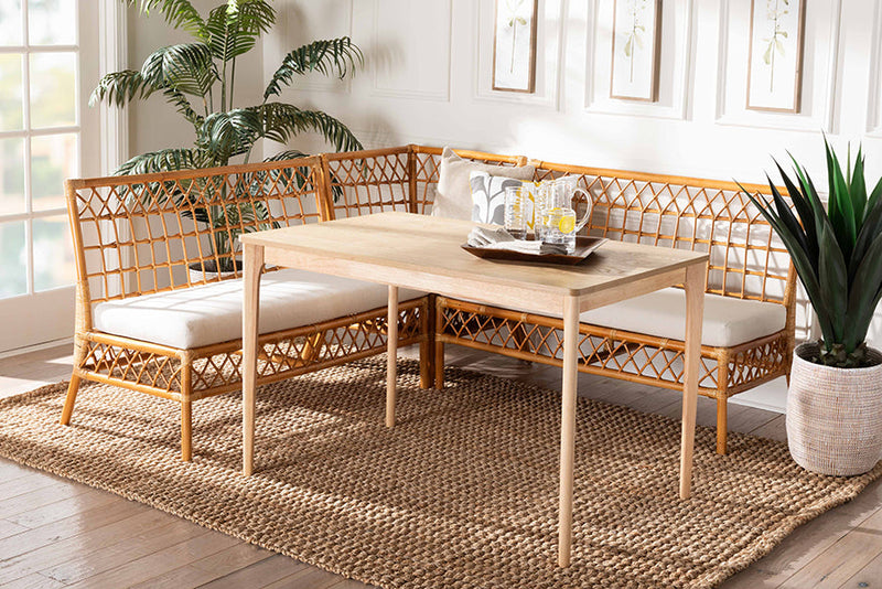 Keswick Honey Rattan 4Pc Dining Nook Set Baxton