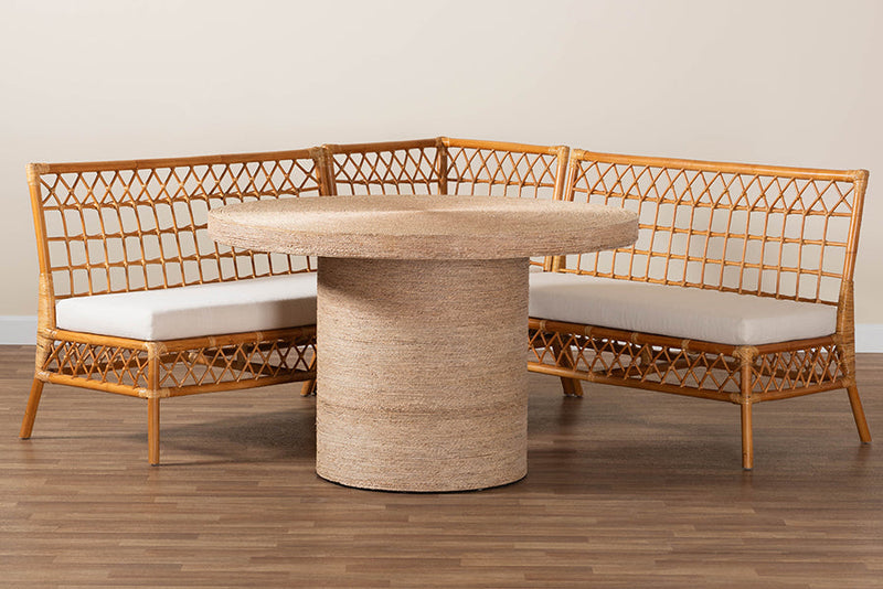 Milligan Honey Rattan 4Pc Dining Nook Set Baxton