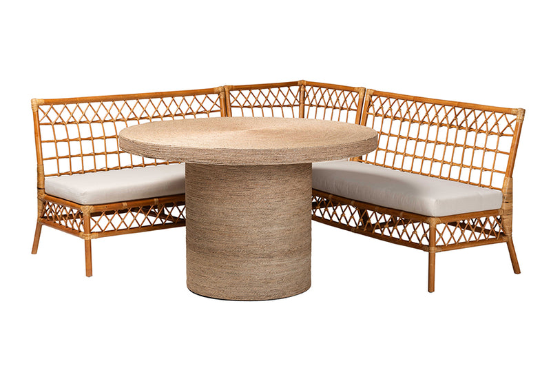 Milligan Modern Bohemian Honey Rattan 4-Piece Dining Nook Set