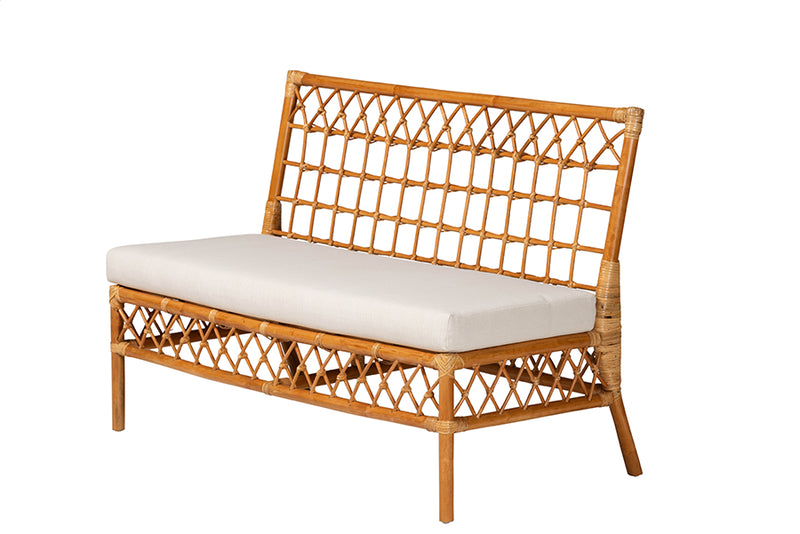 Ayla Modern Bohemian Honey Rattan 3-Piece Dining Nook Banquette Set