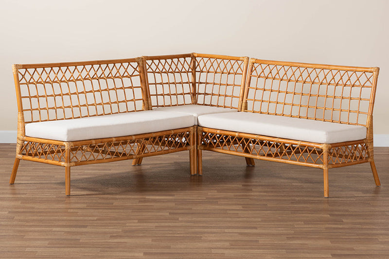 Ayla Honey Rattan 3-Piece Dining Nook Banquette Set Baxton