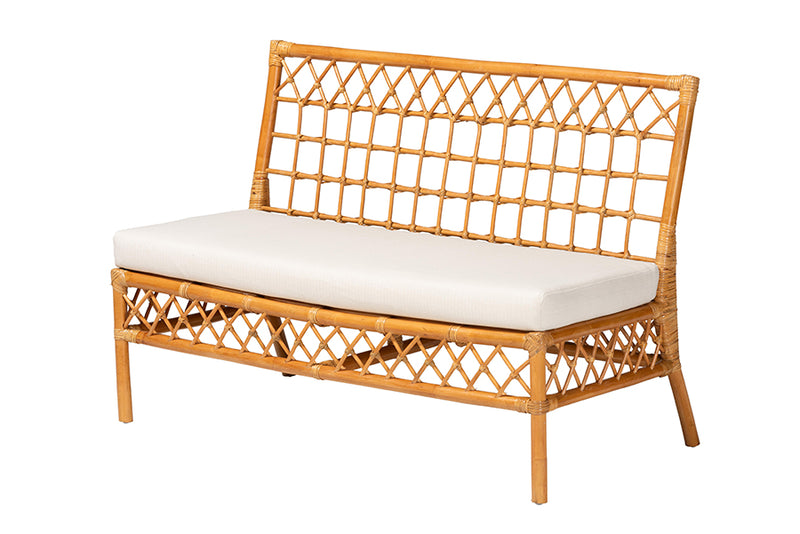 Ayla Modern Bohemian Honey Rattan Dining Bench