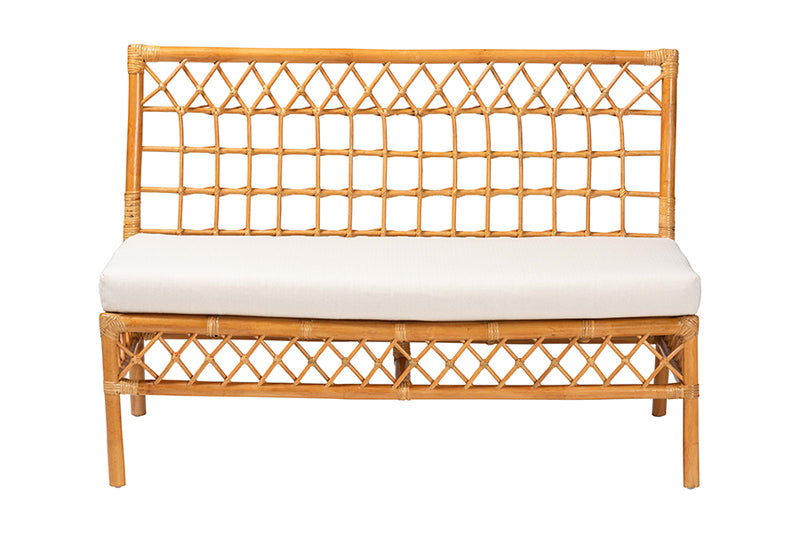 Ayla Modern Bohemian Honey Rattan Dining Bench