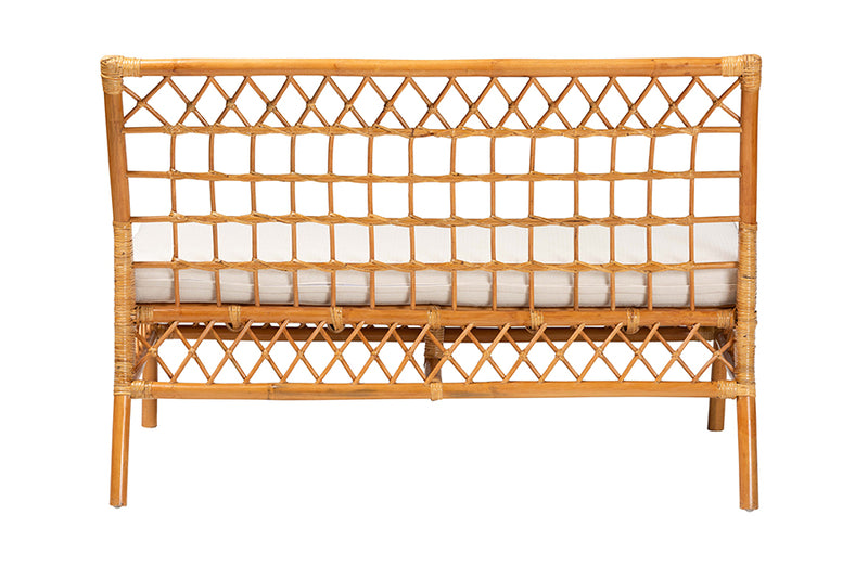 Ayla Modern Bohemian Honey Rattan Dining Bench