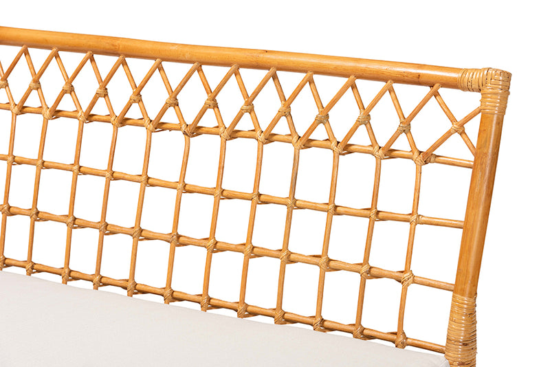 Ayla Modern Bohemian Honey Rattan Dining Bench