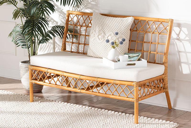 Ayla Modern Bohemian Honey Rattan Dining Bench