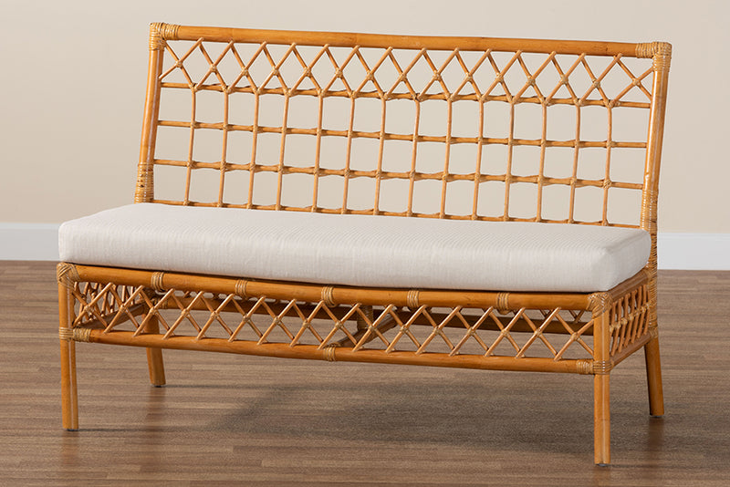 Ayla Modern Bohemian Honey Rattan Dining Bench