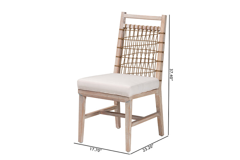 Karima Modern Bohemian White Washed Mahogany Wood Dining Chair