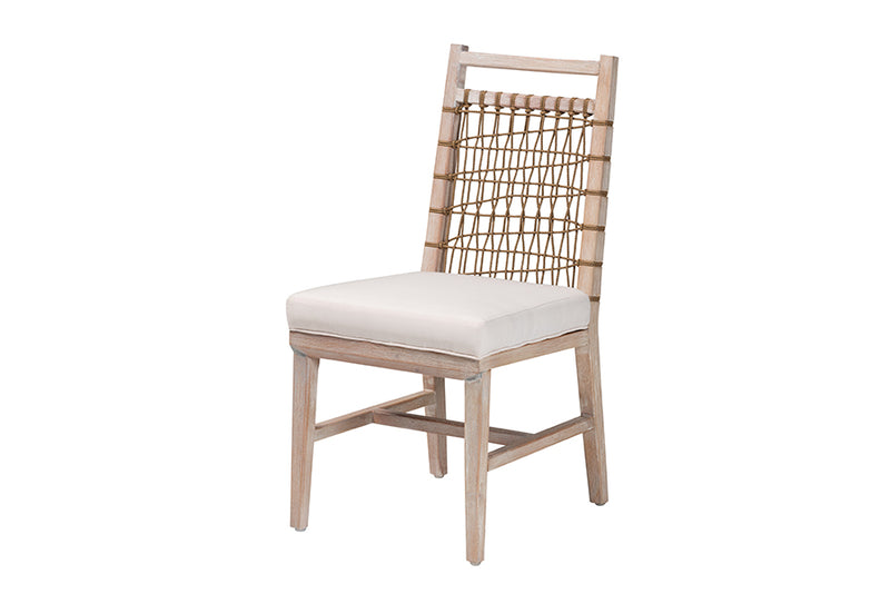 Karima Modern Bohemian White Washed Mahogany Wood Dining Chair