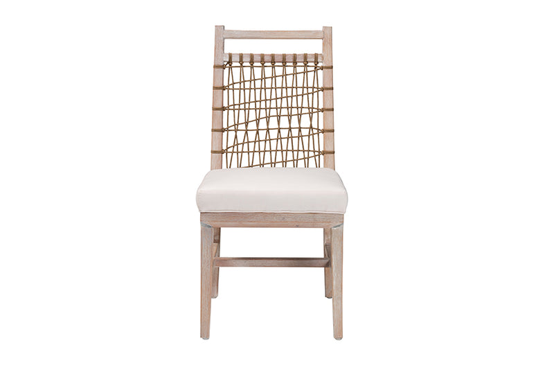 Karima Modern Bohemian White Washed Mahogany Wood Dining Chair