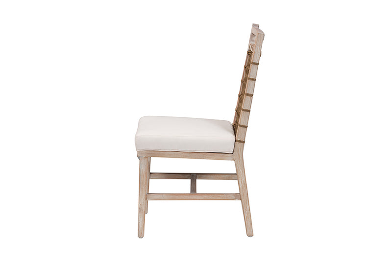 Karima Modern Bohemian White Washed Mahogany Wood Dining Chair