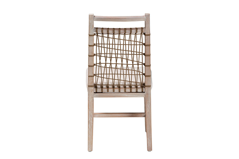 Karima Modern Bohemian White Washed Mahogany Wood Dining Chair